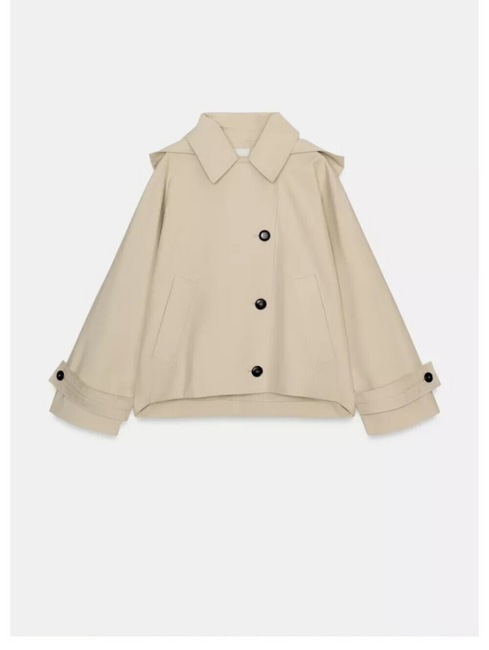 Zara ZW Collection Cropped Water Resistant Beige Trench Coat Jacket - Picture 11 of 12